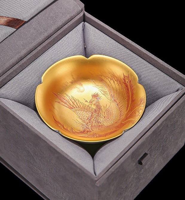 ブロッサム 24K 金箔スエット ジェイド磁器 ドラゴンとフェニックス カップ