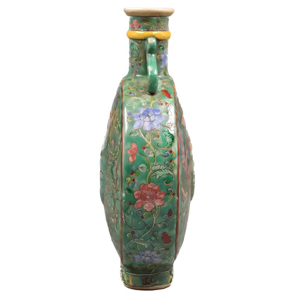 A Qing Dynasty Green Land Pastel Dragon And Phoenix Holding Moon Vase