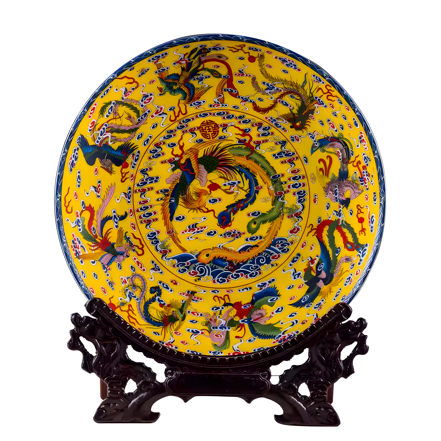 A Vibrant Enamel 'Nine Phoenixes' Porcelain Plate