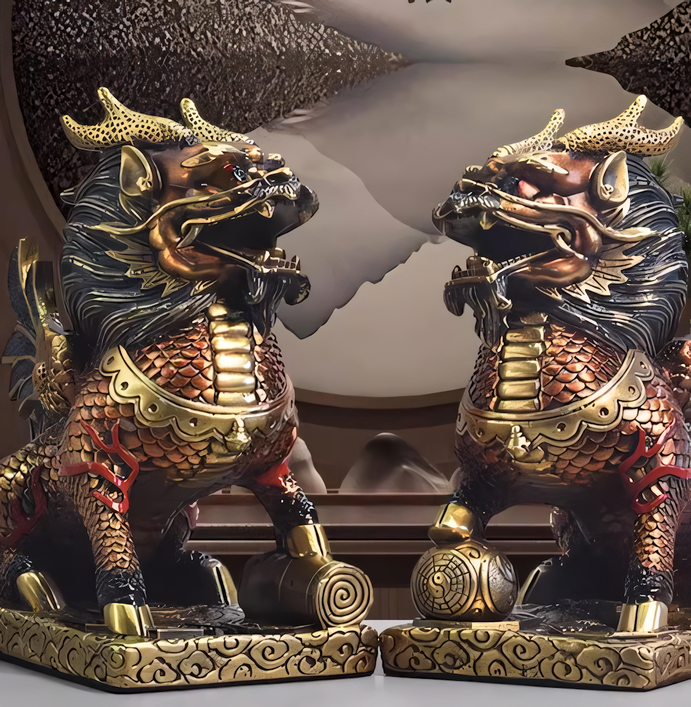 A Pair Of Bronze Kirin Statues