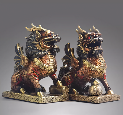 A Pair Of Bronze Kirin Statues