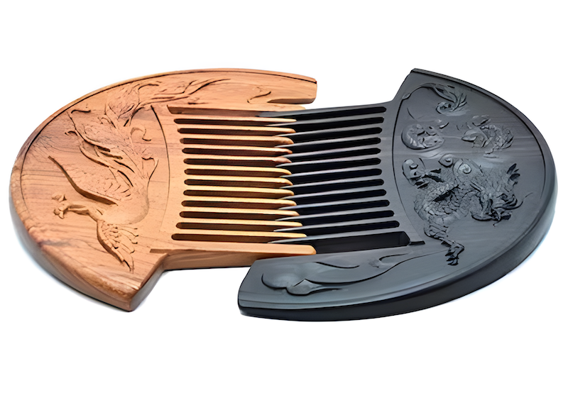 A Pair Of Sandalwood Dragon And Phoenix Combs