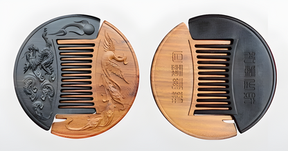 A Pair Of Sandalwood Dragon And Phoenix Combs