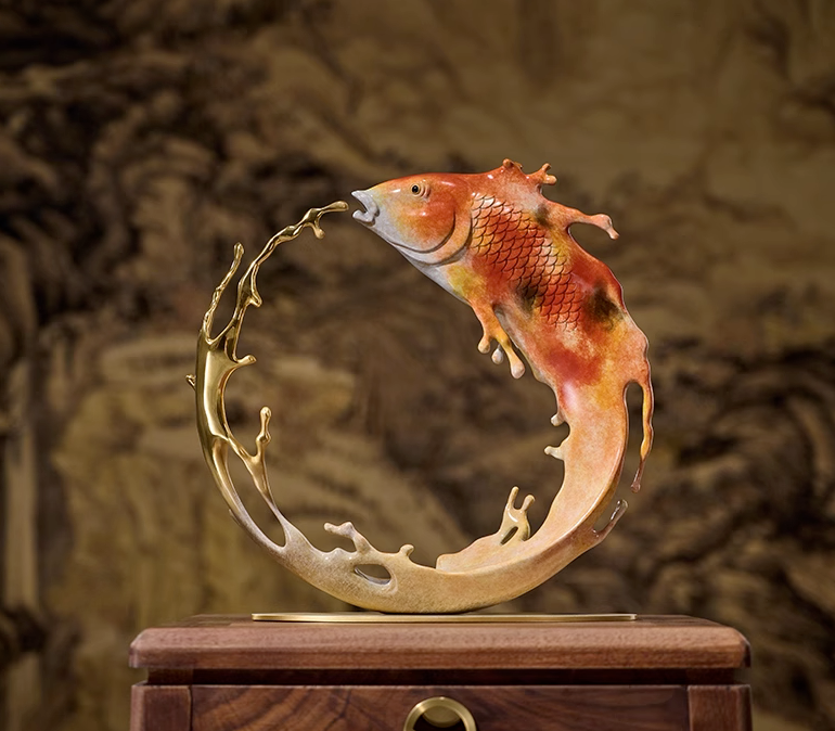 Pure Copper 'Fish Around Water' Statue