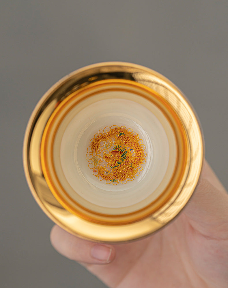 Cloisonné Enamel Dragon And Phoenix Pair Cup 24k Gilt